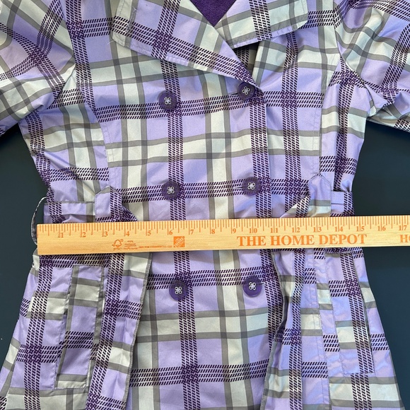 Purple lavender grey plaid belted fitted fleeced lined hooded winter jacket - Picture 11 of 16